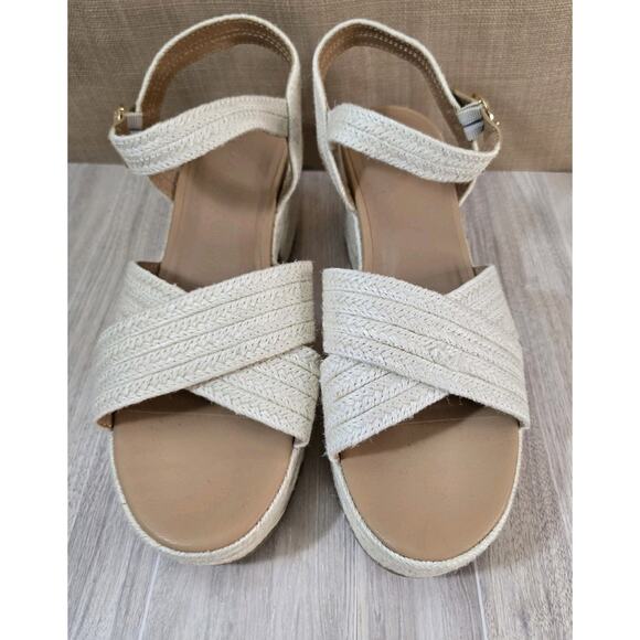 Old Navy Sandals Womens 10‎ Natural Weave Buckle Strap Casual Wedge Heels Summer - Picture 1 of 10